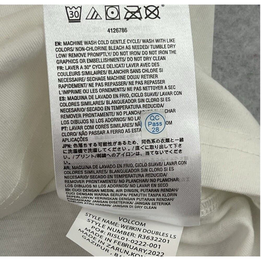 Volcom Werkin Doubles Tee Girls Size M White Organic Cotton Oversized NWT - Picture 7 of 8
